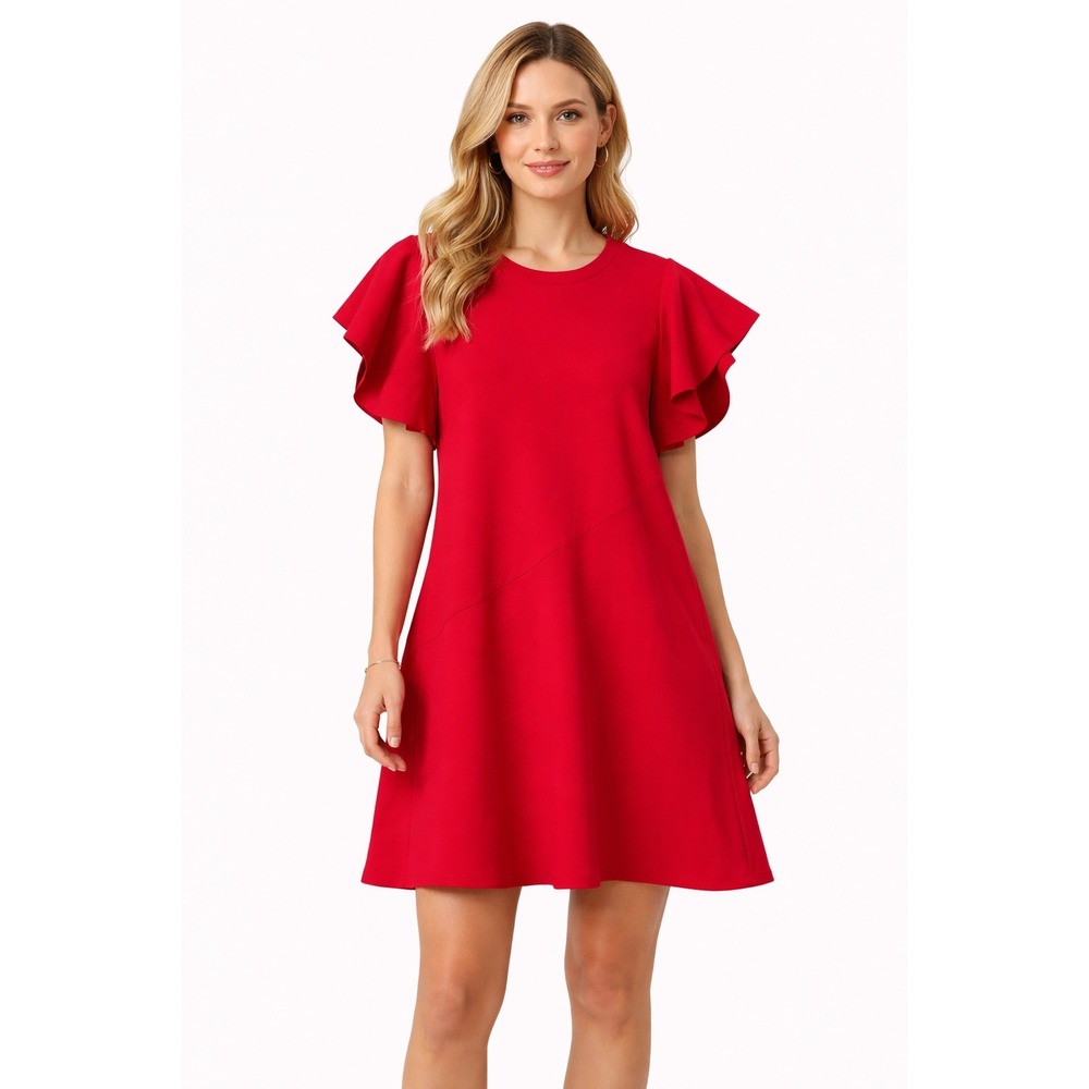 GOEN.J Women's Red Ruffle Sleeve A-Line Dress‎ US 8 UK 12 EU 40 Designer
